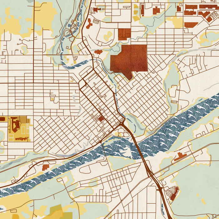 Chippewa Falls Wisconsin Map Print in Woodblock Style Zoomed In Close Up Showing Details