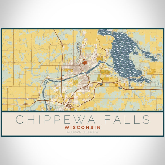 Chippewa Falls Wisconsin Map Print Landscape Orientation in Woodblock Style With Shaded Background