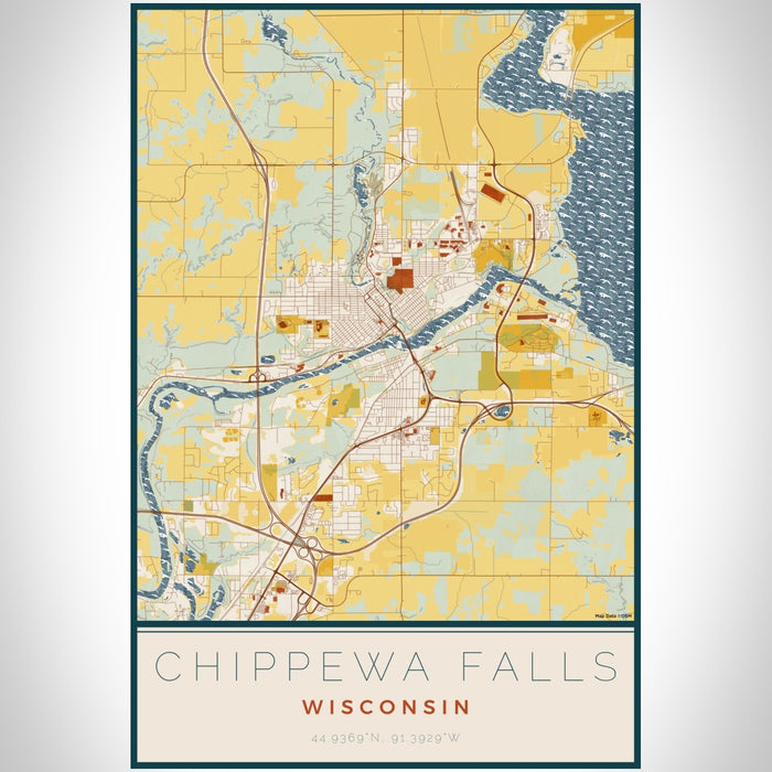 Chippewa Falls Wisconsin Map Print Portrait Orientation in Woodblock Style With Shaded Background