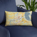 Custom Chippewa Falls Wisconsin Map Throw Pillow in Woodblock on Blue Colored Chair