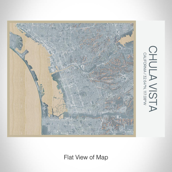 Rendered View of Chula Vista California Map on 20oz Stainless Steel Insulated Bottle with Bamboo Top with printed afternoon style map