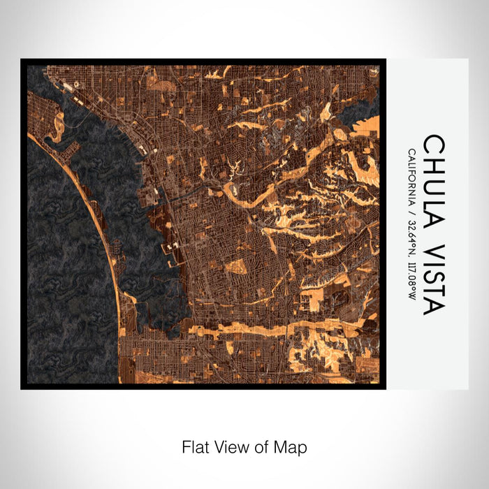 Rendered View of Chula Vista California Map on 20oz Stainless Steel Insulated Bottle with Bamboo Top with printed ember style map
