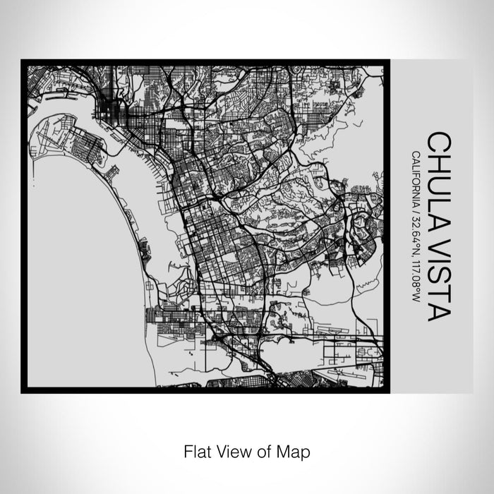Rendered View of Chula Vista California Map on 20oz Stainless Steel Insulated Bottle with Bamboo Top with printed Tactile Lines Map in Black