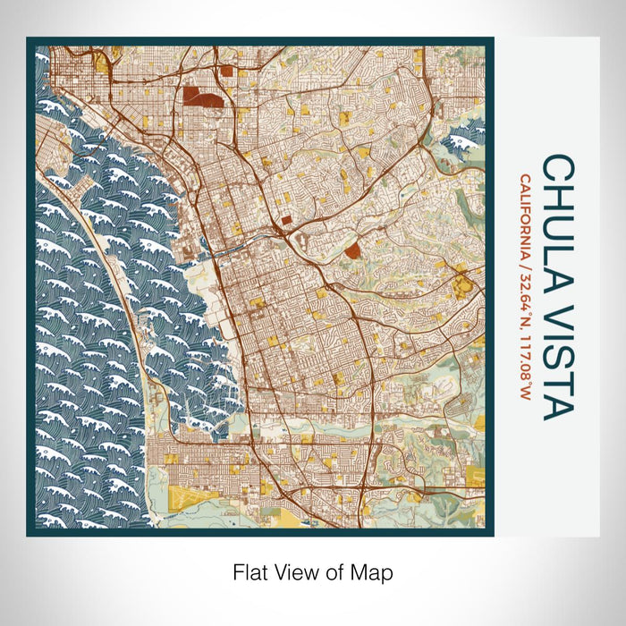 Rendered View of Chula Vista California Map on 17oz Stainless Steel Insulated Tumbler in Woodblock Map Style