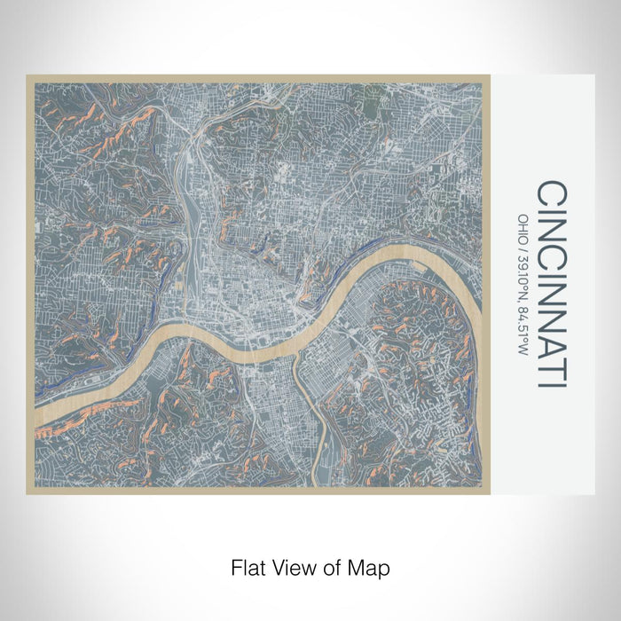 Rendered View of Cincinnati Ohio Map on 20oz Stainless Steel Insulated Bottle with Bamboo Top with printed afternoon style map