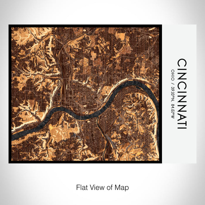 Rendered View of Cincinnati Ohio Map on 20oz Stainless Steel Insulated Bottle with Bamboo Top with printed ember style map