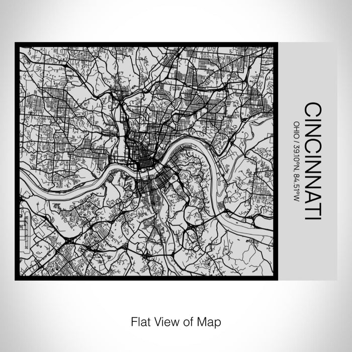 Rendered View of Cincinnati Ohio Map on 20oz Stainless Steel Insulated Bottle with Bamboo Top with printed Tactile Lines Map in Black