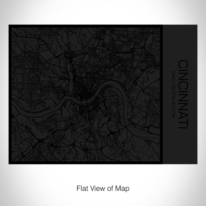 Rendered View of Cincinnati Ohio Map on 20oz Stainless Steel Insulated Bottle with Bamboo Top in Matte Black with printed Tactile Lines Map in Black