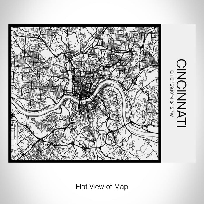 Rendered View of Cincinnati Ohio Map on 20oz Stainless Steel Insulated Bottle with Bamboo Top in Matte White with printed Tactile Lines Map in Black