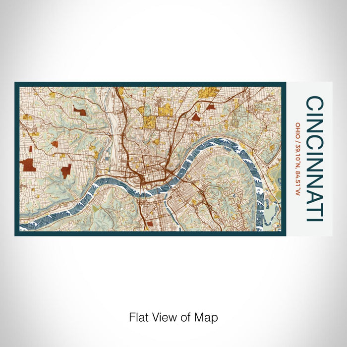 Rendered View of Cincinnati Ohio Map on 17oz Stainless Steel Insulated Bottle with printed woodblock style map