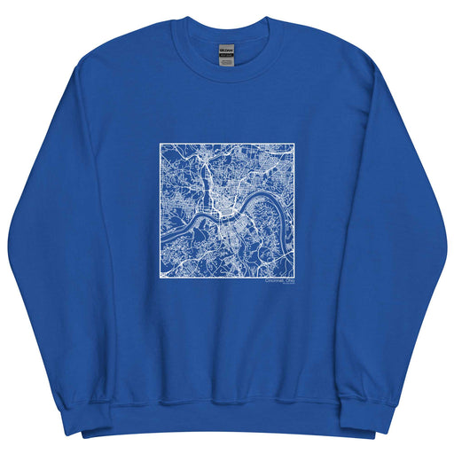 Cincinnati Ohio  Map Unisex Crewneck Sweater with City inscription in Royal Blue