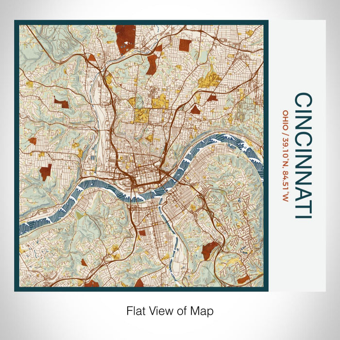 Rendered View of Cincinnati Ohio Map on 17oz Stainless Steel Insulated Tumbler in Woodblock Map Style