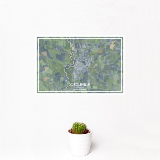 12x18 Circleville Ohio Map Print Landscape Orientation in Afternoon Style With Small Cactus Plant in White Planter