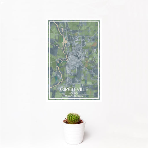 12x18 Circleville Ohio Map Print Portrait Orientation in Afternoon Style With Small Cactus Plant in White Planter