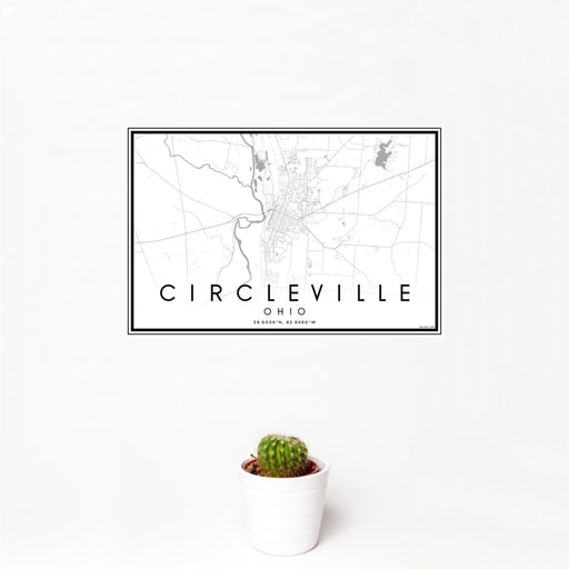 12x18 Circleville Ohio Map Print Landscape Orientation in Classic Style With Small Cactus Plant in White Planter