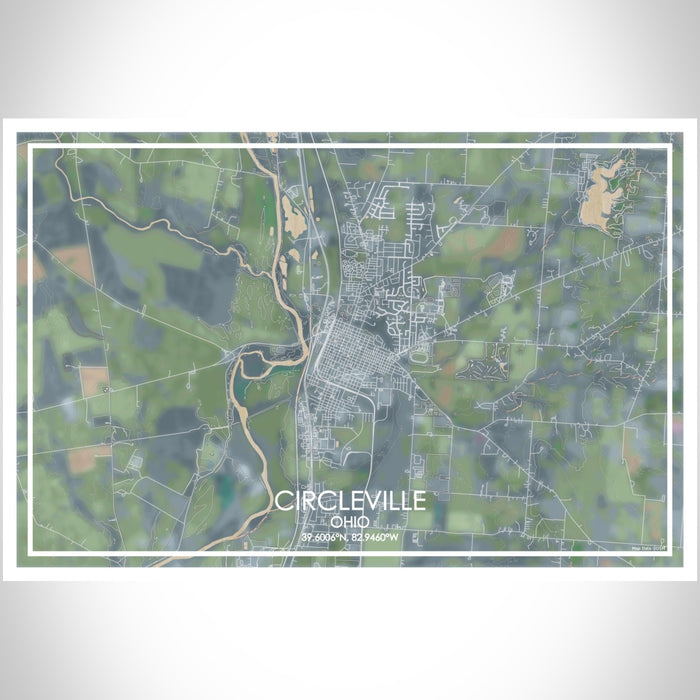 Circleville Ohio Map Print Landscape Orientation in Afternoon Style With Shaded Background