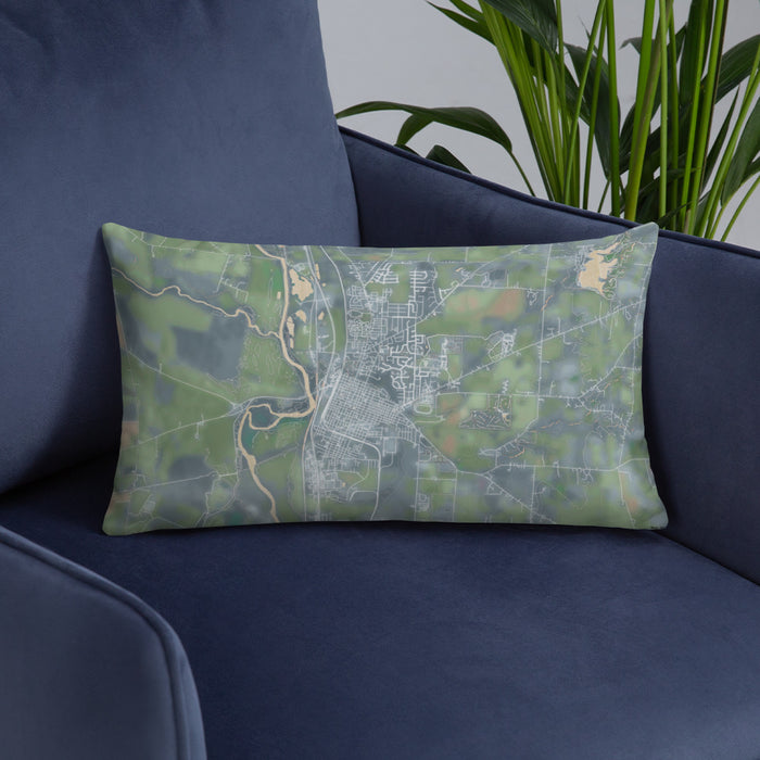 Custom Circleville Ohio Map Throw Pillow in Afternoon on Blue Colored Chair