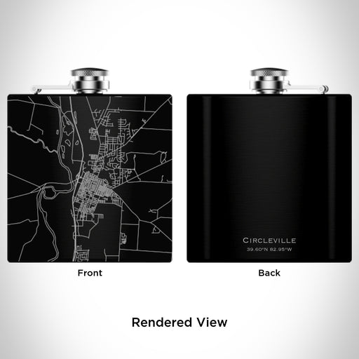 Rendered View of Circleville Ohio Map Engraving on 6oz Stainless Steel Flask in Black