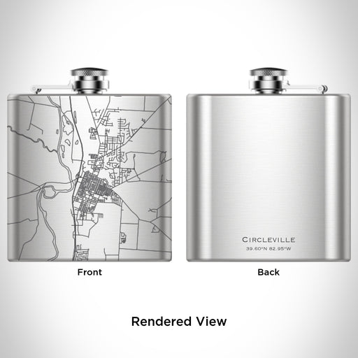 Rendered View of Circleville Ohio Map Engraving on 6oz Stainless Steel Flask