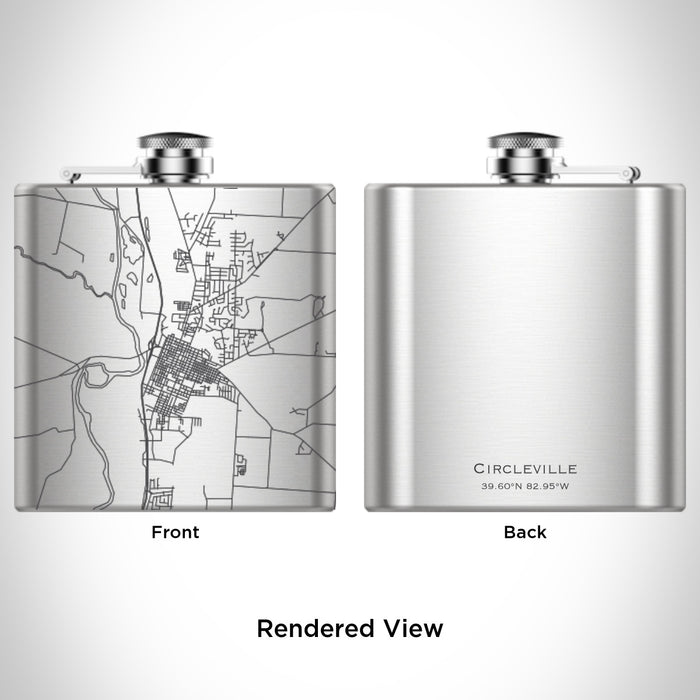 Rendered View of Circleville Ohio Map Engraving on 6oz Stainless Steel Flask