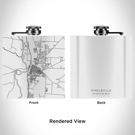 Rendered View of Circleville Ohio Map Engraving on 6oz Stainless Steel Flask in White