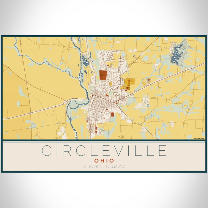 Circleville Ohio Map Print Landscape Orientation in Woodblock Style With Shaded Background