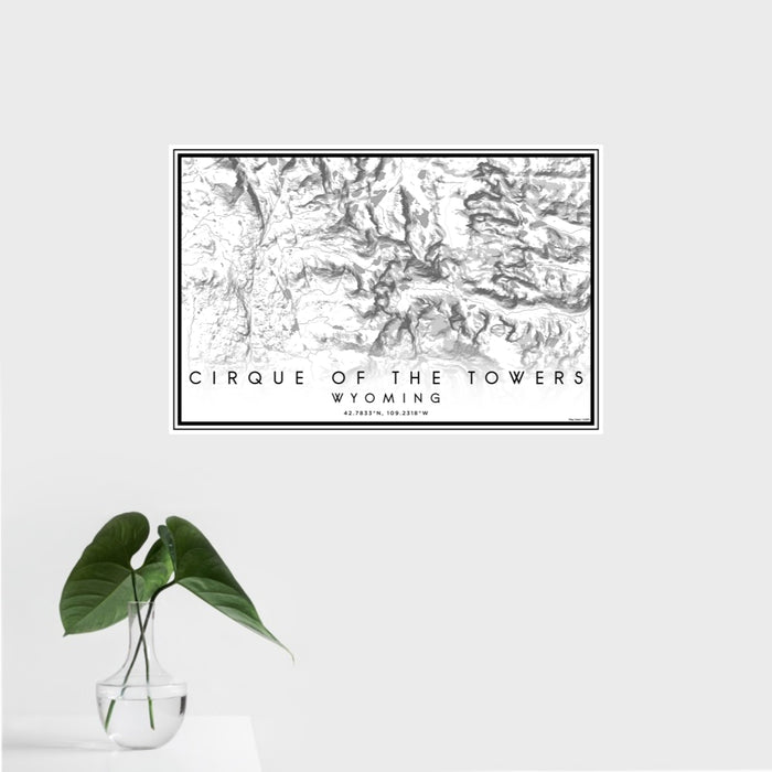 16x24 Cirque of the Towers Wyoming Map Print Landscape Orientation in Classic Style With Tropical Plant Leaves in Water