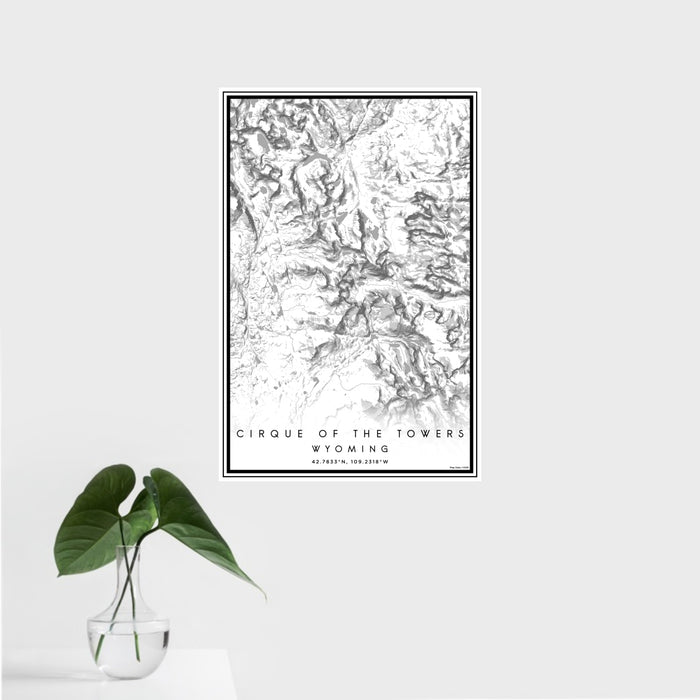 16x24 Cirque of the Towers Wyoming Map Print Portrait Orientation in Classic Style With Tropical Plant Leaves in Water