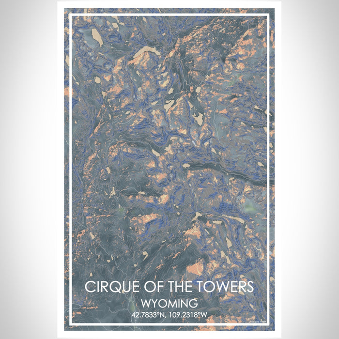 Cirque of the Towers Wyoming Map Print Portrait Orientation in Afternoon Style With Shaded Background