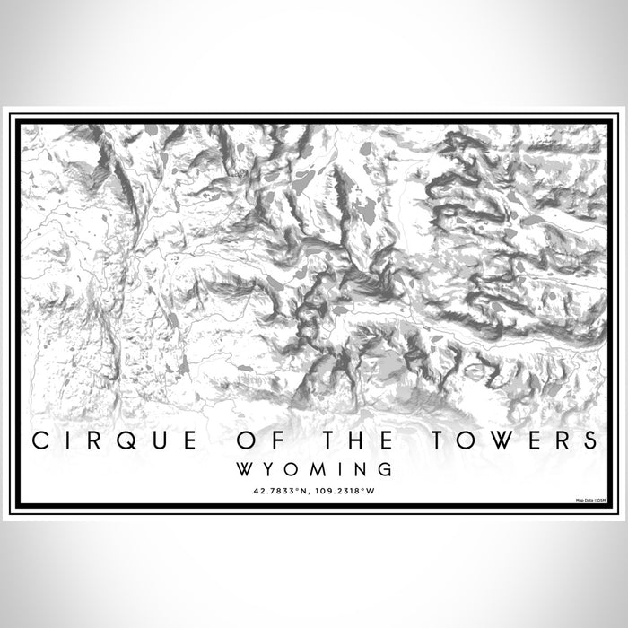 Cirque of the Towers Wyoming Map Print Landscape Orientation in Classic Style With Shaded Background