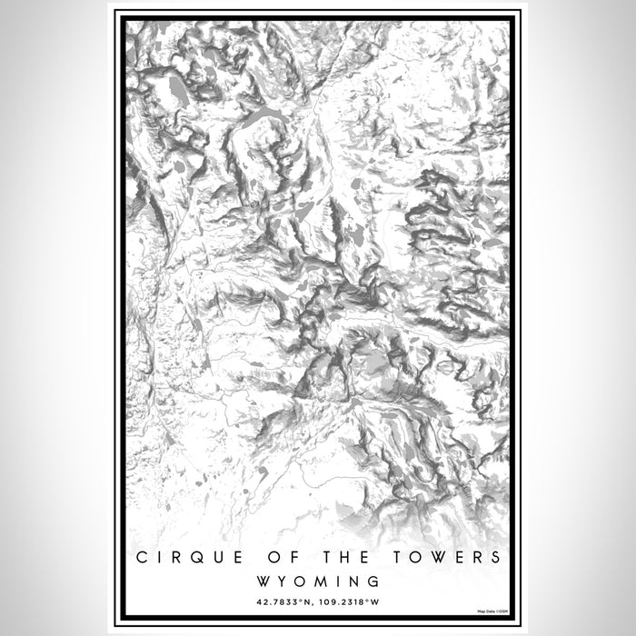 Cirque of the Towers Wyoming Map Print Portrait Orientation in Classic Style With Shaded Background