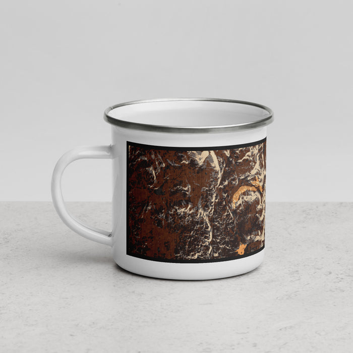 Left View Custom Cirque of the Towers Wyoming Map Enamel Mug in Ember