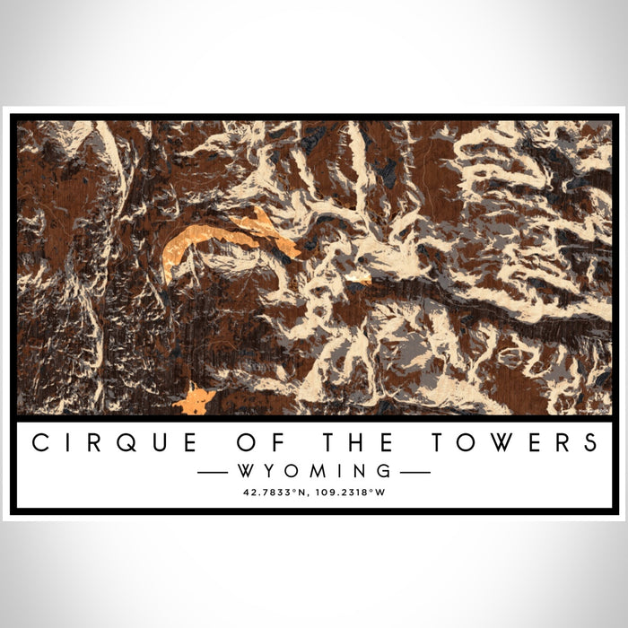 Cirque of the Towers Wyoming Map Print Landscape Orientation in Ember Style With Shaded Background