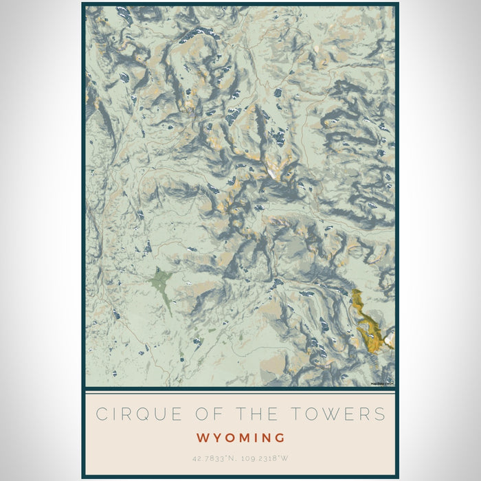 Cirque of the Towers Wyoming Map Print Portrait Orientation in Woodblock Style With Shaded Background