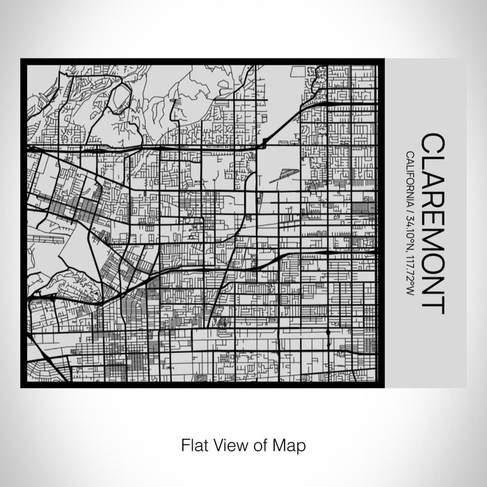 Rendered View of Claremont California Map on 20oz Stainless Steel Insulated Bottle with Bamboo Top with printed Tactile Lines Map in Black