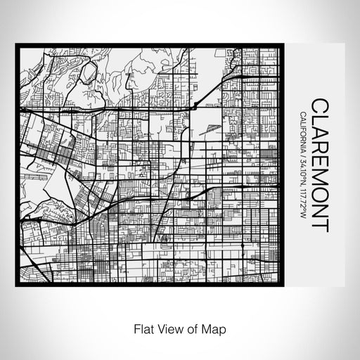 Rendered View of Claremont California Map on 20oz Stainless Steel Insulated Bottle with Bamboo Top in Matte White with printed Tactile Lines Map in Black