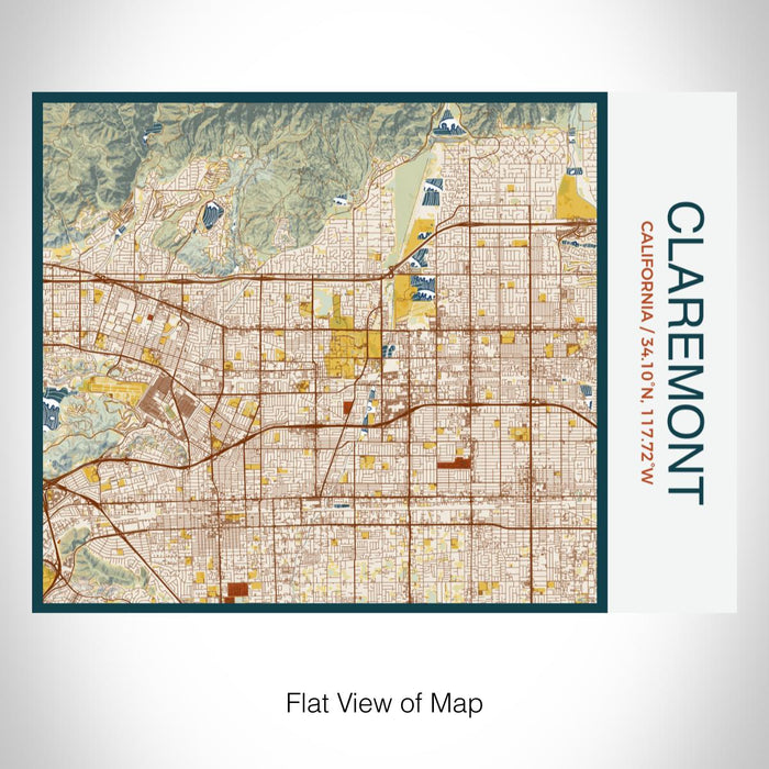 Rendered View of Claremont California Map on 20oz Stainless Steel Insulated Bottle with Bamboo Top with printed woodblock style map