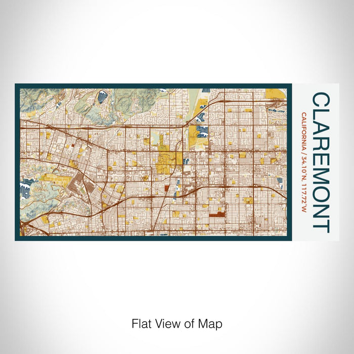 Rendered View of Claremont California Map on 17oz Stainless Steel Insulated Bottle with printed woodblock style map