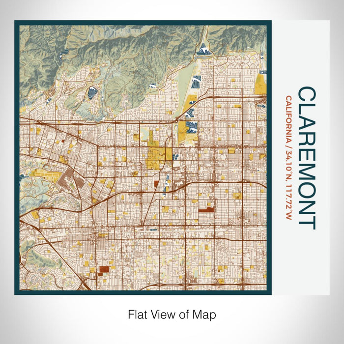 Rendered View of Claremont California Map on 17oz Stainless Steel Insulated Tumbler in Woodblock Map Style