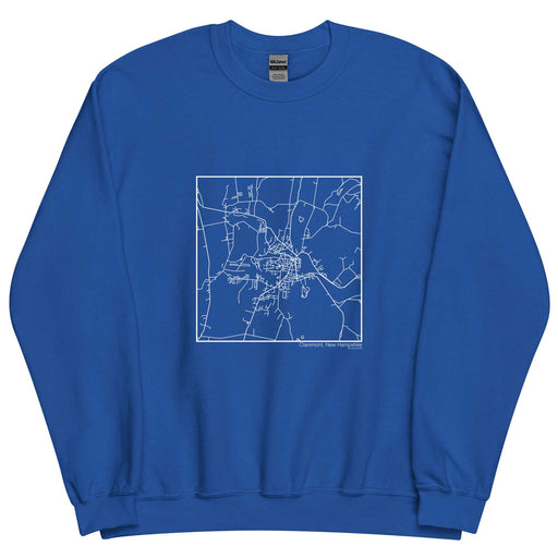 Claremont New Hampshire  Map Unisex Crewneck Sweater with City inscription in Royal Blue