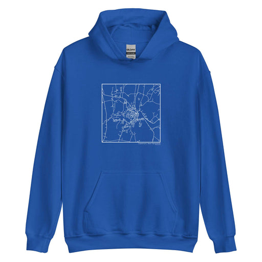 Claremont New Hampshire  Map Unisex Hoodie Sweater with City inscription in Royal Blue