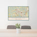 24x36 Clarksburg West Virginia Map Print Lanscape Orientation in Woodblock Style Behind 2 Chairs Table and Potted Plant