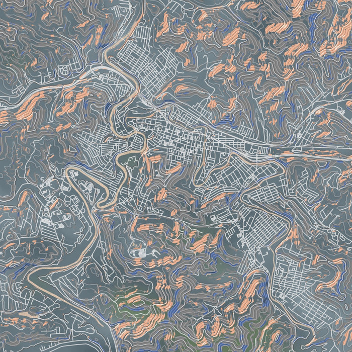Clarksburg West Virginia Map Print in Afternoon Style Zoomed In Close Up Showing Details