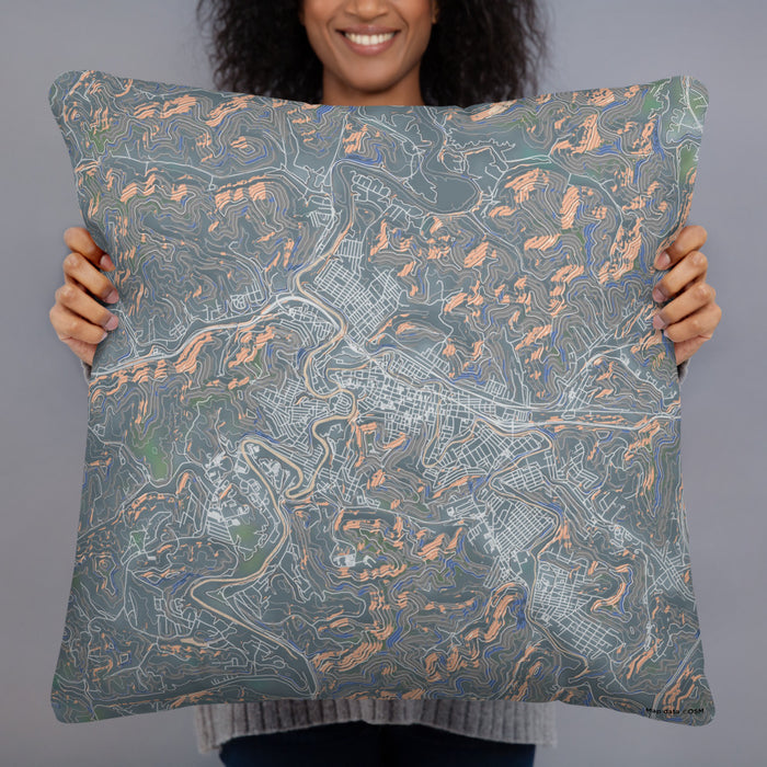 Person holding 22x22 Custom Clarksburg West Virginia Map Throw Pillow in Afternoon