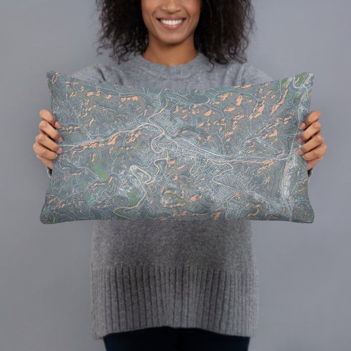 Person holding 20x12 Custom Clarksburg West Virginia Map Throw Pillow in Afternoon
