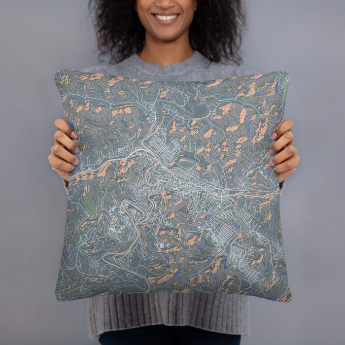 Person holding 18x18 Custom Clarksburg West Virginia Map Throw Pillow in Afternoon