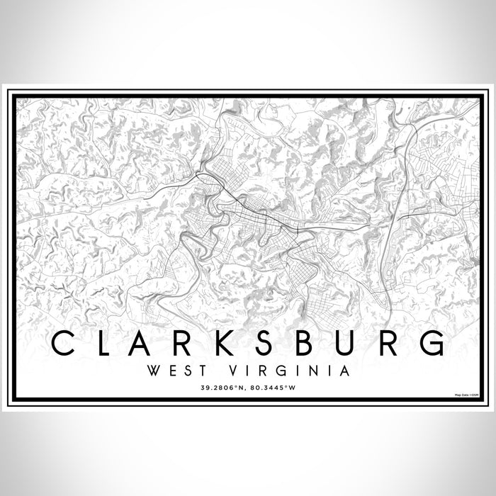 Clarksburg West Virginia Map Print Landscape Orientation in Classic Style With Shaded Background