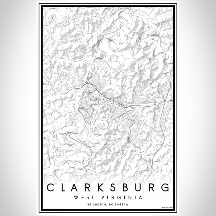 Clarksburg West Virginia Map Print Portrait Orientation in Classic Style With Shaded Background