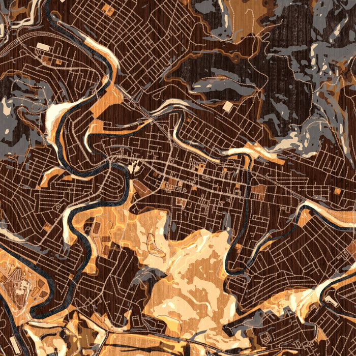 Clarksburg West Virginia Map Print in Ember Style Zoomed In Close Up Showing Details