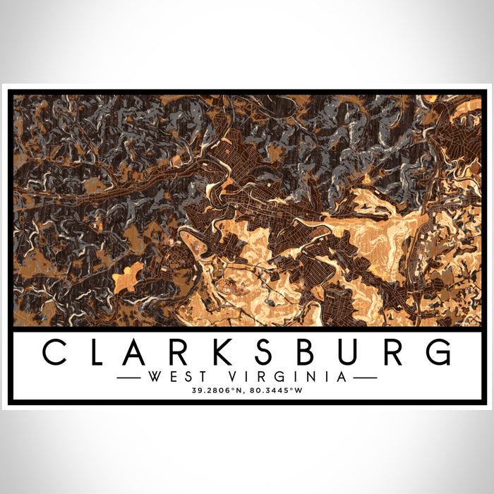 Clarksburg West Virginia Map Print Landscape Orientation in Ember Style With Shaded Background